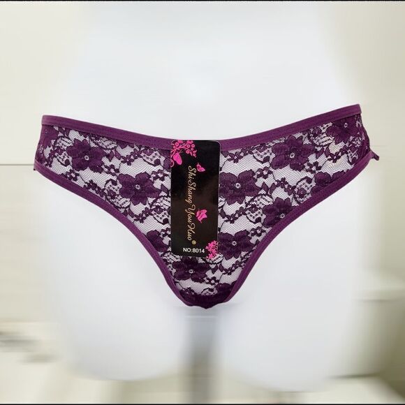2/$20 Brand New Purple Lace G String T-Back Panties Underwear One Size - Picture 1 of 6